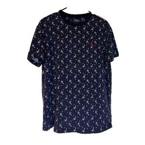 Polo Ralph Lauren Tee M Blue Nautical Casual Short Sleeve Shirt Boat Anchors